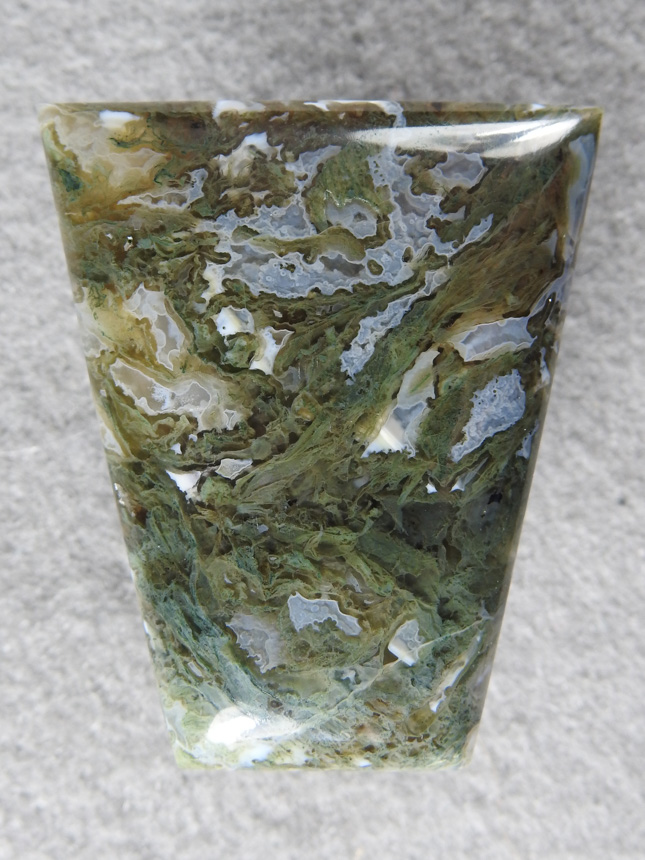 Hubbard rd Moss Agate 2175 : Moss and Iris Agate from this locale. Another of my very early cabs.