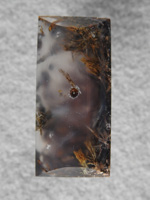 Calico Sagenite Agate 606  :  A very nice stone for ring or pendany this has some very good sprays of Sagenite and a metallic looking spot right in the top center.