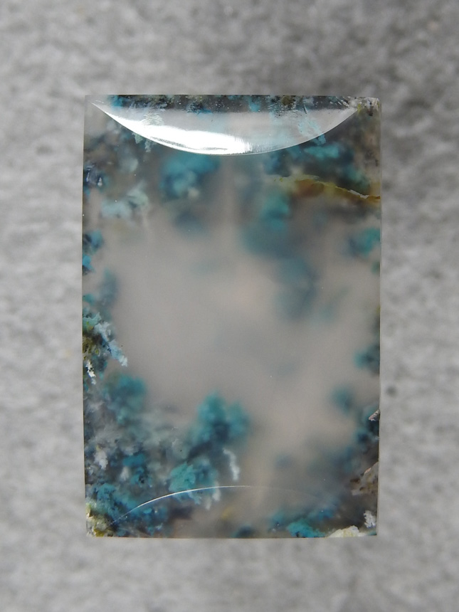 Chrysocolla plume agate 609  :   A small but pretty cab of this cool material.  Sure hope I find the vein gets bigger.