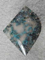 Chrysocolla plume agate 614  :   This cab I tried grinding thru the base to have the colors floating more in the middle of the cab.