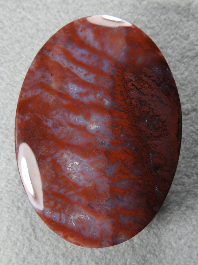 Coronary Plume Agate 655  :  Massive cab of top material. Not cut by me but dealer who was selling the material I discovered had this cut for me.