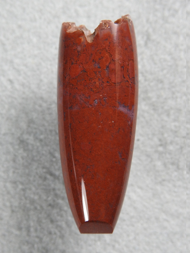 Coronary Plume Agate  643  :  All Red Moss, natural cap on the top and elegant shape.  A pretty stone for a drop pendant.