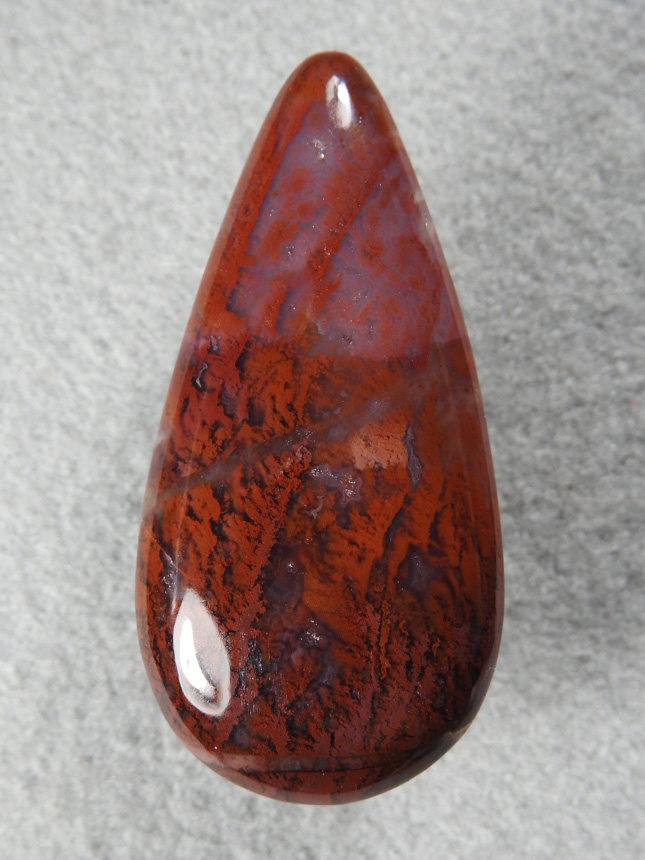 Coronary Plume Agate 649  :  An excellent example of the Plumes.  This cab came from the deeper sections of the seam 4 to 5 feet which stated with the sharp color change to Blues.