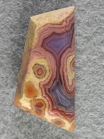Coyamito Agate 1461 : Boy I wish I could collect at the Coyamito Ranch!  Top colors in this cab with the rarer Pruples and Pinks to accent the Yellows. Nice!