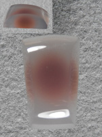 Coyamito Agate 199  :    I bought a couple pieces of rough after carefully going thru the Coyamito tray at the dealer.  Same piece that produced the eye.  This one I saw the button down deep and thought it would be cool to cut it so it was floating inside not touching any sides.  Truely Unique.