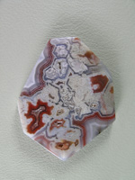 traded Coyamito Agate 248T:  A large cab of exceptional Psuedomorph Agate from Coyamito.  A wonderful color combo and intense Reds make this a beautiful cab.