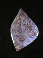 traded Coyamito Agate 287T  :      Look at this color and these patterns with fortifications, shadows, tubes etc.  This chunk of Coyamito was expensive but wow what one of a kind collector cabs.