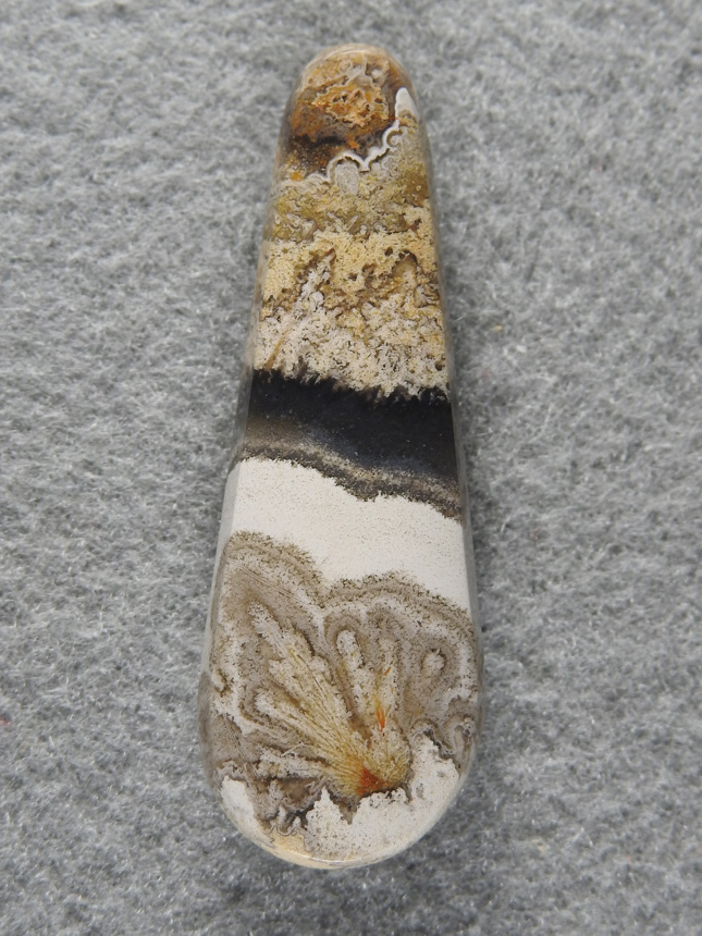 Crazy Lace Agate 1655 : Nice lace with a bright White base and a sagenite spray centered and Black border .  Great contrast