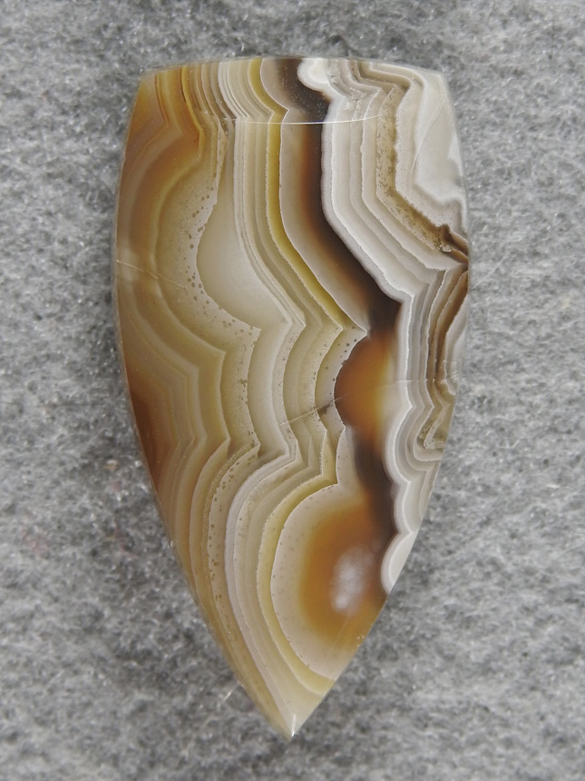 Crazy Lace Agate 1963 : Creme and Amber Agate grace this clean Crazy Lace cab.