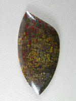 traded Dino Bone 414T  :  A more unusual cab showing great cell structure and a multitude of color combinations.  I got 2 stones from this slab and the other stone is on a earlier page.
