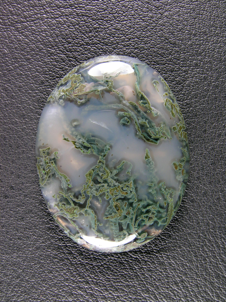 Horse Canyon Moss Agate 732  :  Another of the Moss against the Milky background.  Very showy material with no undercutting on the moss.
