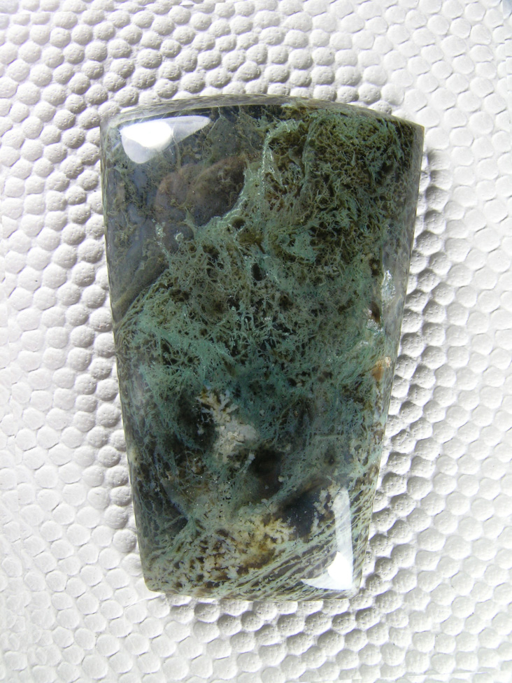 Horse Canyon Moss Agate 738  :  The Black Agate often had green moss and came from the Red clay area in the canyon.  We found some large pieces of this.  Very showy.