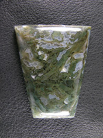 Horse Canyon Moss Agate 744  :  a bola cab shape with the classic Horse Canyon Green Moss and Blue Agate fills.