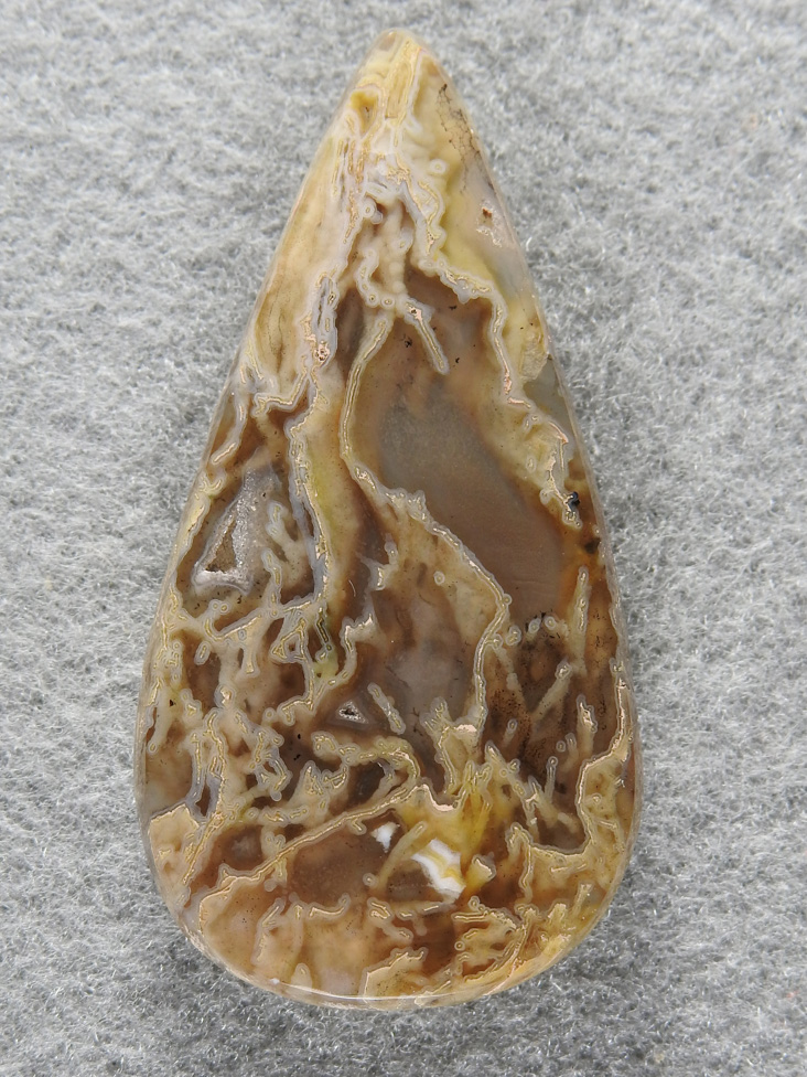 Horse Canyon Moss Agate 1779 : I love Horse Canyon and collected many types of Moss and plume there. Tall tear drop of Brown Moss here.