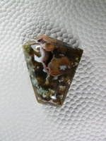 Horse Canyon Plume Agate 703  :  A pretty little Green Plume in Black Translucent Agate and a small Crystal vug.