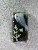 Horse Canyon Plume Agate 721  :  A nice half barrel for a necklace with Black and White contrasts and some cottage cheese Plume in the corner.