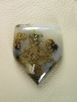 Horse Canyon Plume Agate 723  :  A pretty stone with Gold Plumes and Black accents against a White backdrop are fantastic in this early cut.