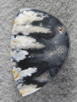 Icicle Agate 1675 : Beautiful large radius point of Icicle Plume from the orginal deposit backed with Mojave Basenite. The contrast in these is great