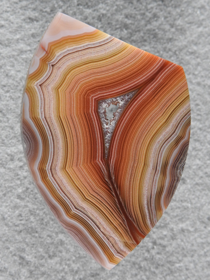 Laguna Agate 1884 : This slab had such great color banding!  A small Quartz center playing peek-a-boo.  Very pretty.