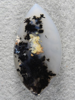 Singleton Bouquet Agate 1589 : Just a little of the Bouquet left in this cab of majority Black Plume.