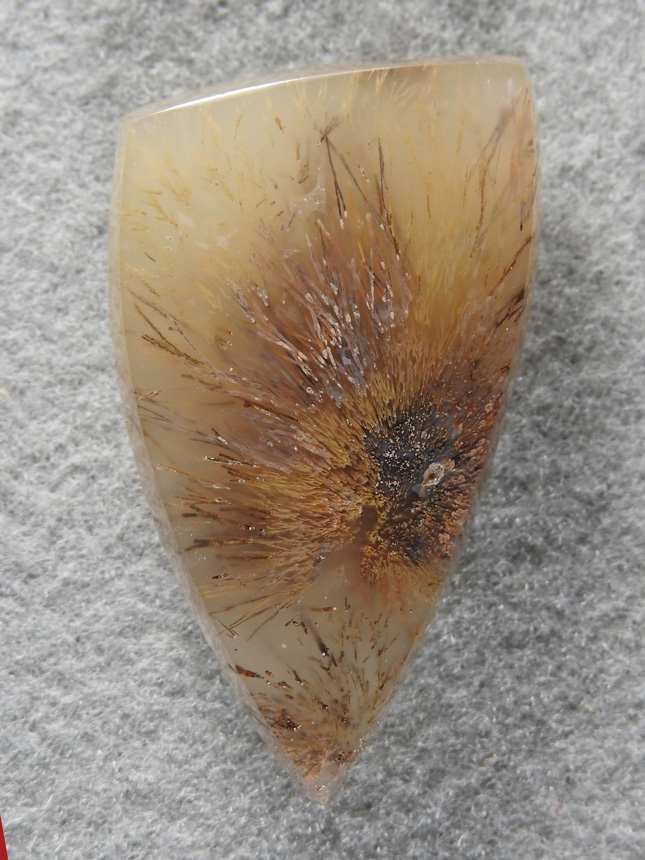 Nipomo Sagenite Agate 1523 : A great Nipomo cab with just a little undercutting at the base of this spray.