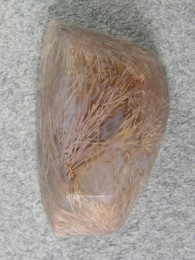 Nipomo Sagenite Agate 814  :  Pink needles grace this Milky cab.