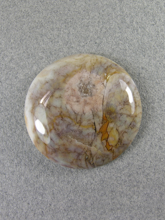 Nipomo Chert 799  :  A picture of a pink rose in this very pretty cab.  This Chert takes a gloss finish