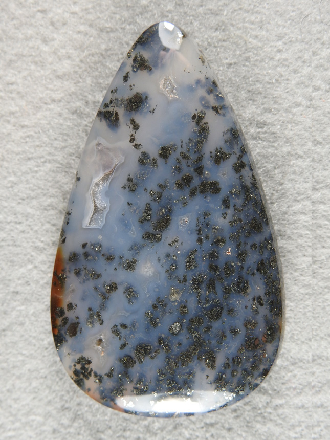 Nipomo Marcasite Agate 2066 : A large cab of Marcasite floating in a Bluish Agate.  Very sweet.