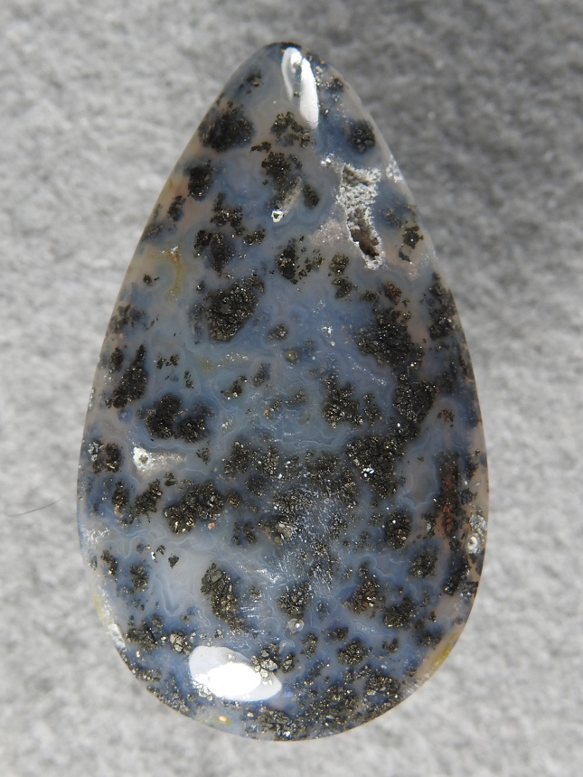 Nipomo Marcasite Agate 805  :  Stunning Marcasite plumes on a Milky background from the famous Nipomo Bean fields.  A druzy pocket on the top right.