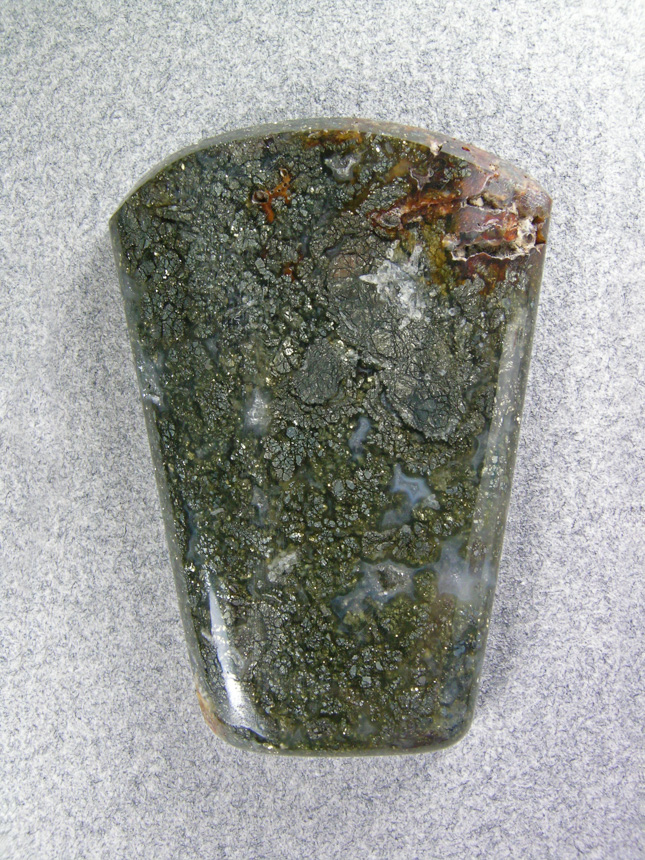 Nipomo Marcasite Agate 809  :  A nice solid Maracasite cab.  This came from a 16lb. piece of rough I found less than 20 feet from the street with a Gold corner sticking out of the ground.