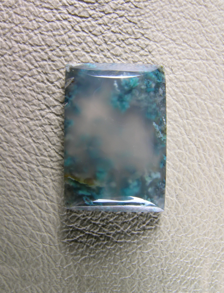 Chrysocolla plume agate 609  :   A small but pretty cab of this cool material.  Sure hope I find the vein gets bigger.