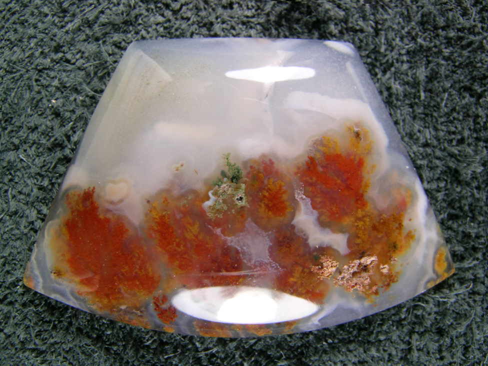 Horse Canyon Plume Agate 716  :  A stunning stone with Cherry Red and Gold Plume floating in a Clear Agate.  Although I found this in Horse Canyon they are very rare colors