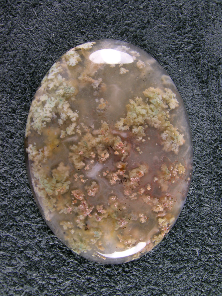 Horse Canyon Plume Agate 758  :  A large traditional cab with White, Green and a bit of Carmel Plumes popping up all over this cab.