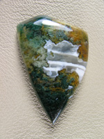 Horse Canyon Plume Agate 770   :   Horse Canyon Plume Agate with Gold and Green Plume and White Opal layers.
