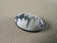Icicle Agate 623  :  Traditional cab of Icicle Agate ith water clear Agate and White Opal plumes.