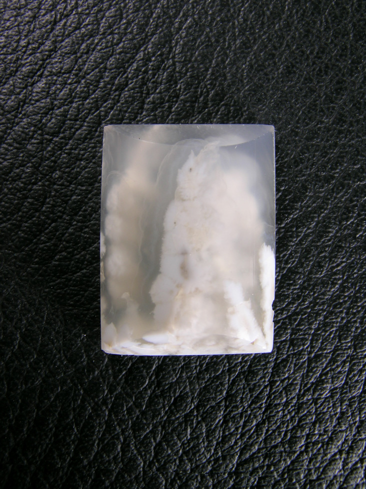 Icicle Agate 626:  Traditional cab of Icicle Agate ith water clear Agate and White Opal plumes.