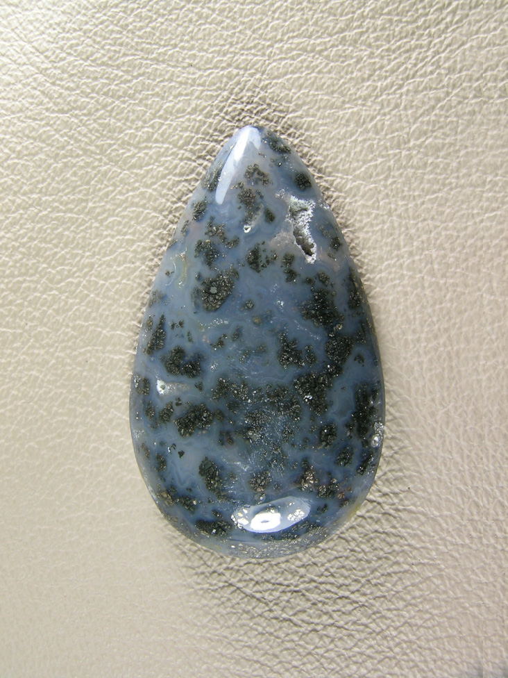 Nipomo Marcasite Agate 805  :  Stunning Marcasite plumes on a Milky background from the famous Nipomo Bean fields.  A druzy pocket on the top right.