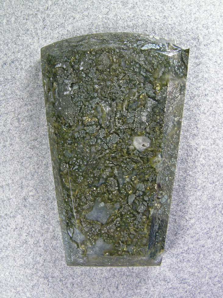 Nipomo Marcasite Agate 808  :  A nice solid Maracasite cab.  This came from a 16lb. piece of rough I found less than 20 feet from the street with a Gold corner sticking out of the ground.
