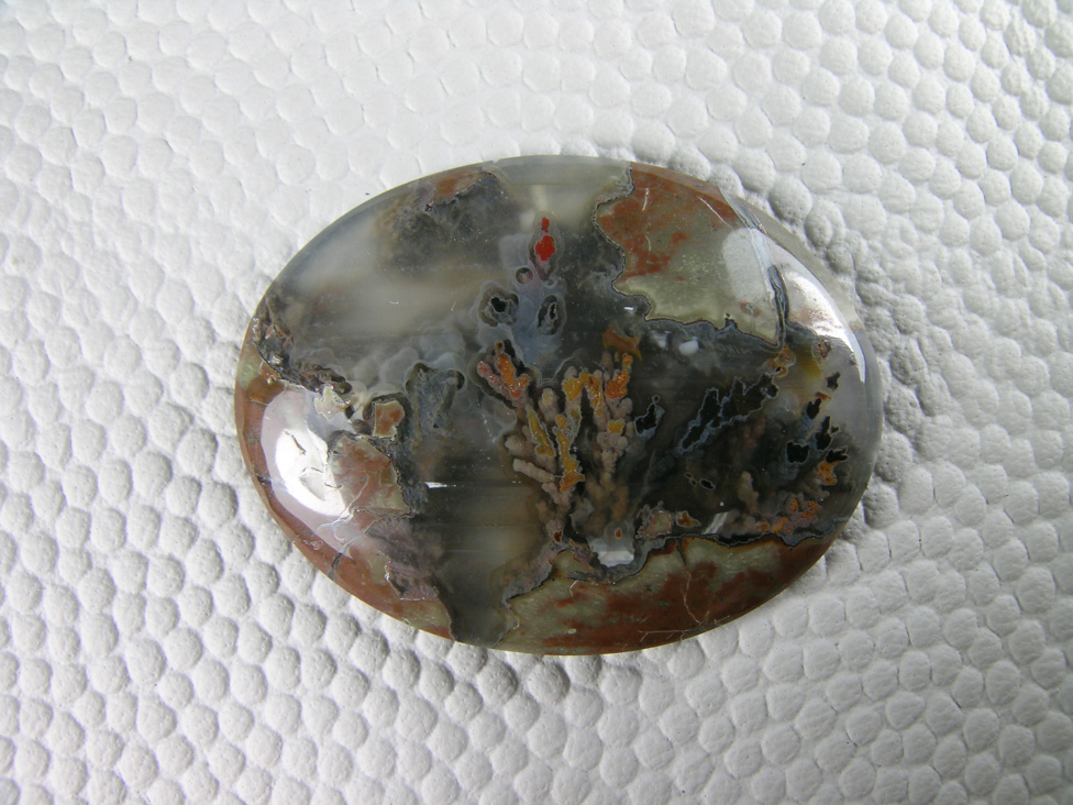 Priday Plume Agate 534  :  A traditional cab of classic Priday Plume Agate from Oregon.  Like a boquet of flowers underwater a very one of a king cab.