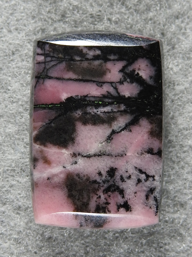 Rhodochrosite 1534 : A very nice rectangle of Rhodonite. I love the contrast of the pink and Black in this material.